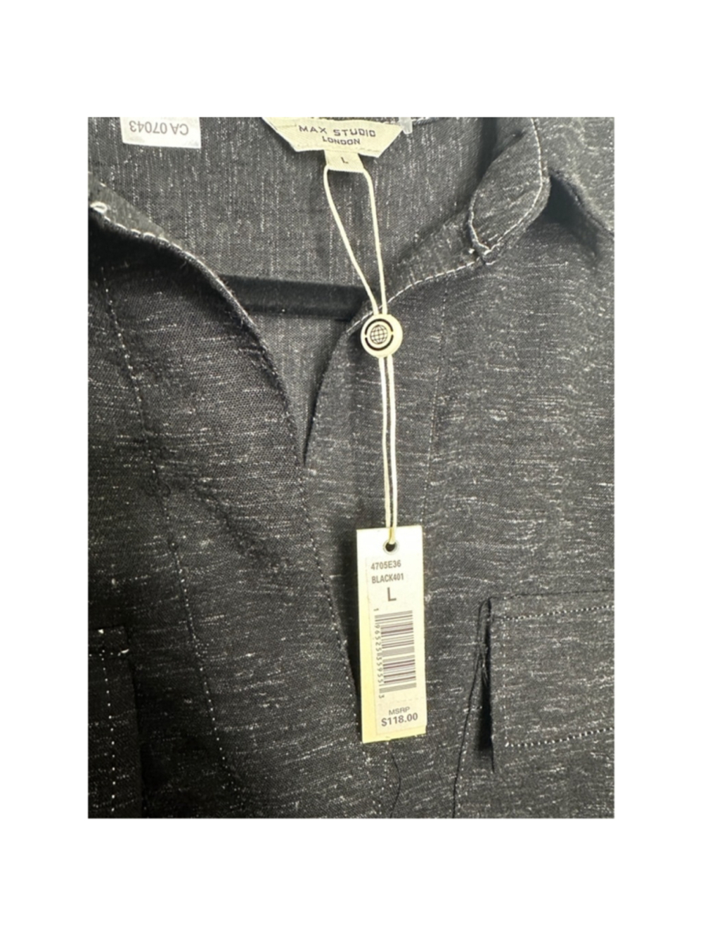 NWT Max Studio Size L Heather Black Linen Blend Roll Tab Utility Blouse - Picture 3 of 8